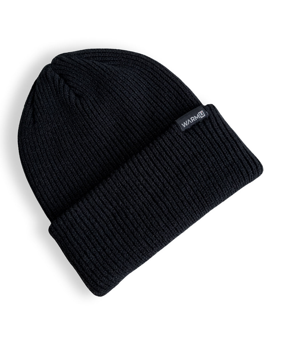 WarmU Black Knitted Beanie for Men and Women