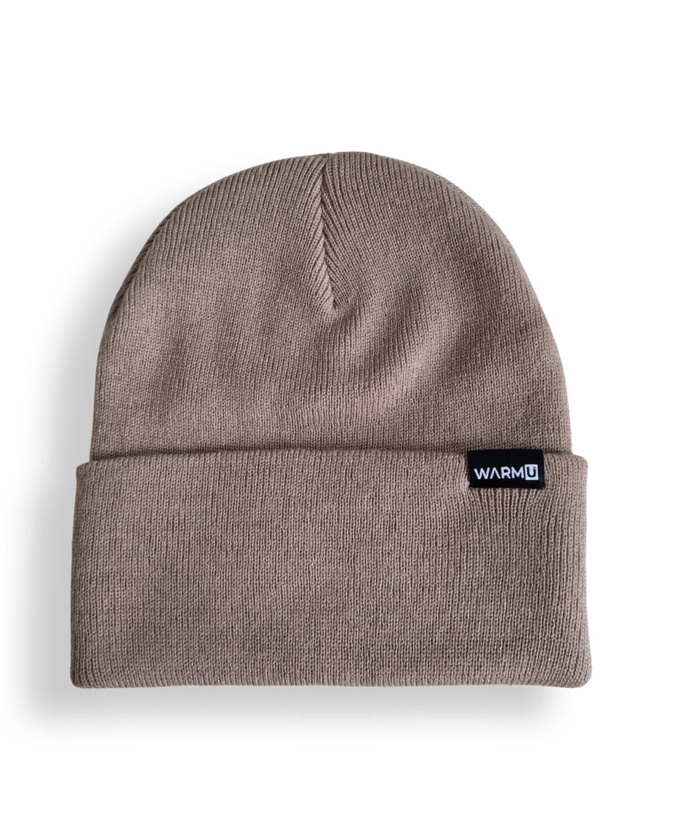 WarmU Beige Lightweight Cuffed Beanie - Fine-Knit Unisex Skull Cap