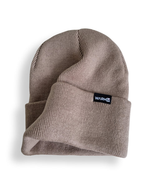 WarmU Beige Lightweight Cuffed Beanie - Fine-Knit Unisex Skull Cap