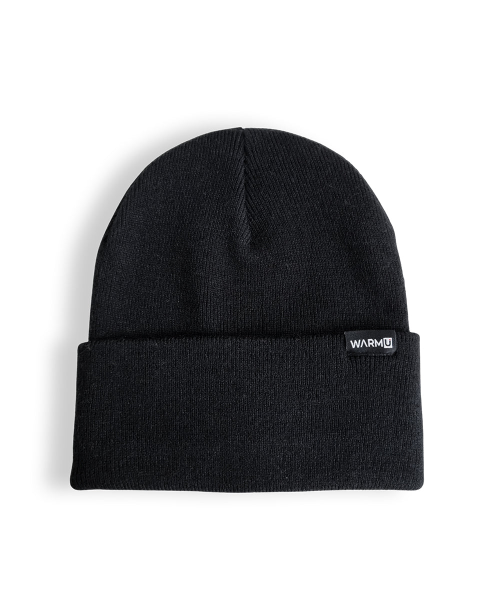 WarmU Black Lightweight Cuffed Beanie - Fine-Knit Unisex Skull Cap