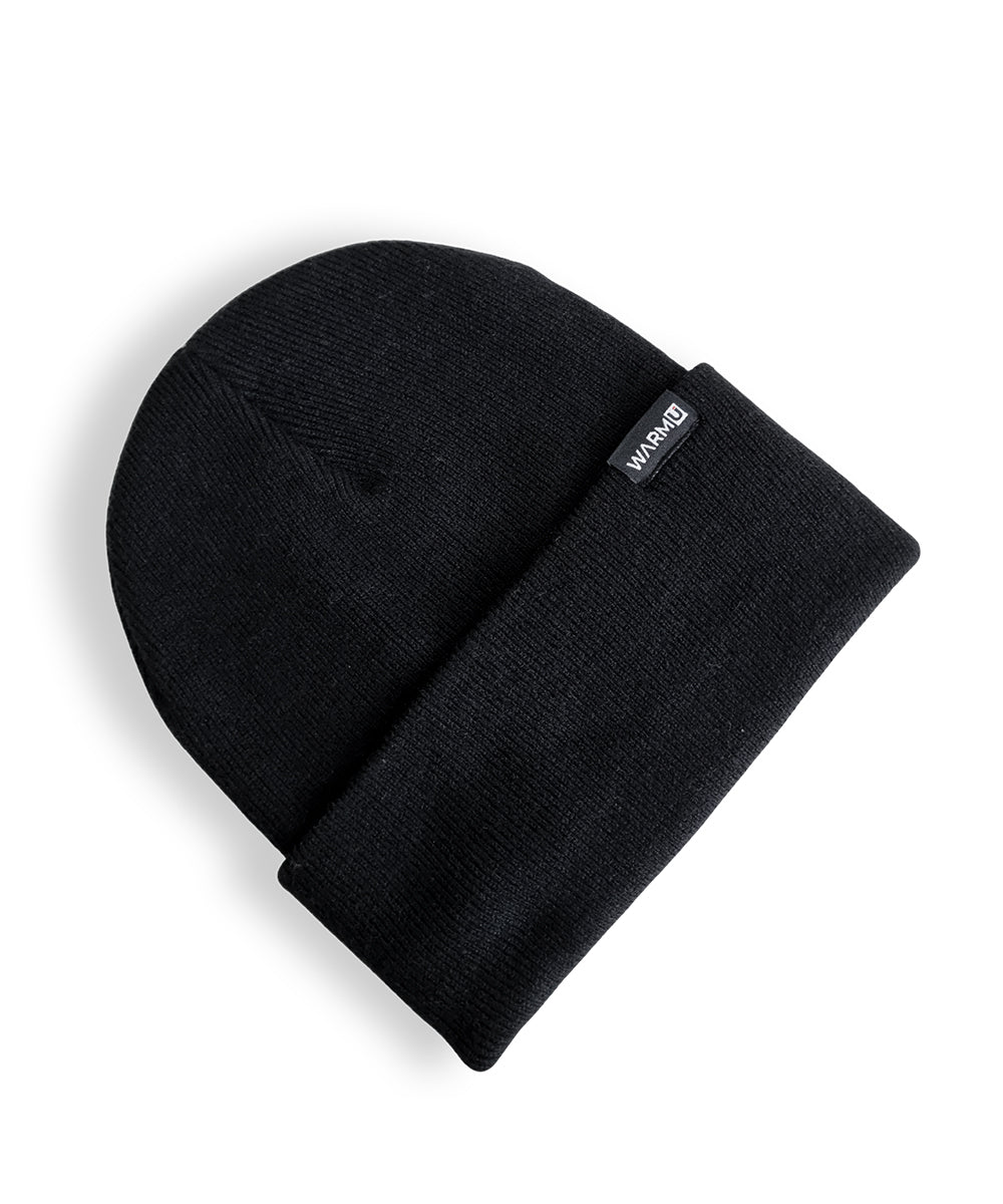 WarmU Black Lightweight Cuffed Beanie - Fine-Knit Unisex Skull Cap