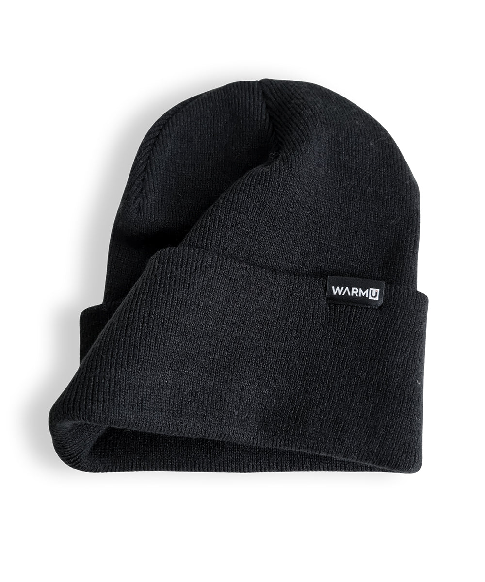 WarmU Black Lightweight Cuffed Beanie - Fine-Knit Unisex Skull Cap