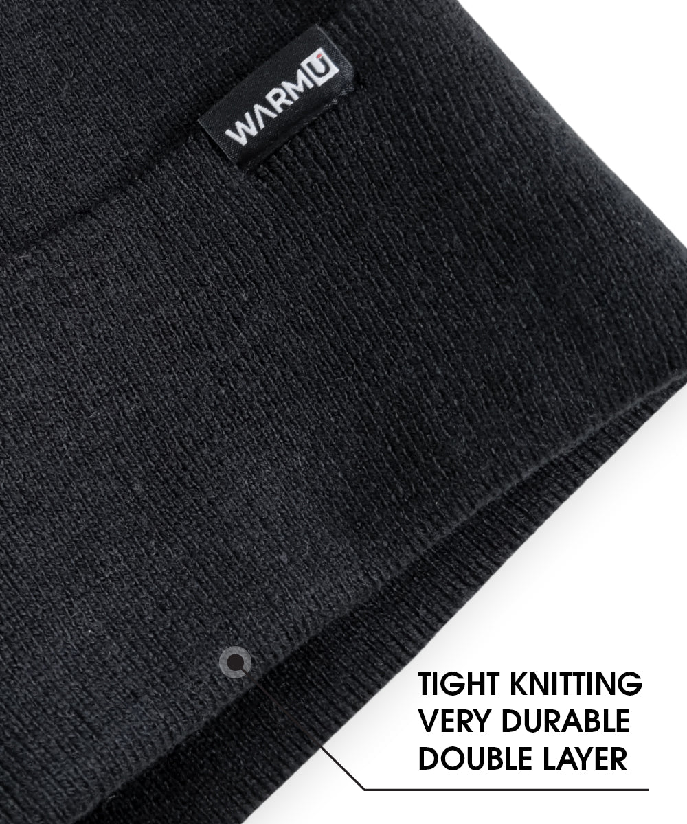 WarmU Black Lightweight Cuffed Beanie - Fine-Knit Unisex Skull Cap