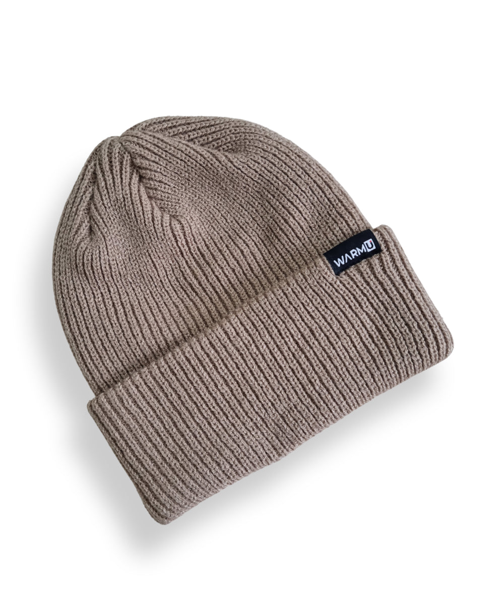 WarmU Beige Knitted Beanie for Men and Women
