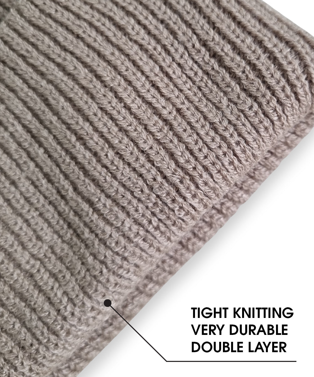 WarmU Beige Knitted Beanie for Men and Women